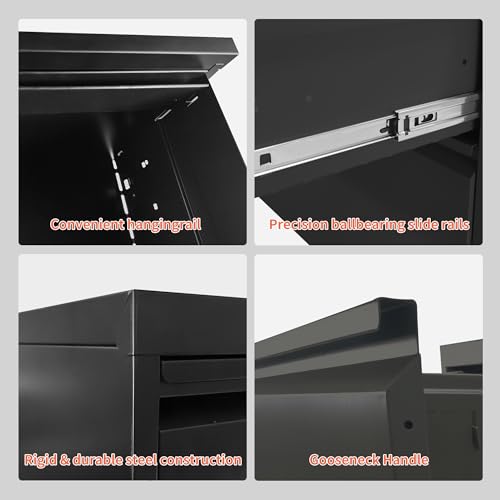 IKIMI 5 Drawer Mobile File Cabinet with Lock,Black Metal Filing Cabinets - color: Black, size: 5 Drawers with Wheels