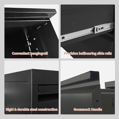 IKIMI 5 Drawer Mobile File Cabinet with Lock,Black Metal Filing Cabinets - color: Black, size: 5 Drawers with Wheels