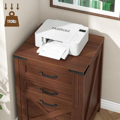 Halitaa Small Farmhouse File Cabinet with 3 Drawers for Home Office, Walnut | Vertical Filing Cabinet Fits Letter and A4 Size, Farmhouse Printer Stand, Under Desk Wooden File Cabinet - color: Walnut, size: 3 Drawers