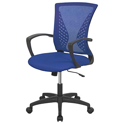 Home Office Chair Mid Back PC Swivel Lumbar Support Adjustable Desk Task Computer Ergonomic Comfortable Mesh Chair with Armrest (Blue) - color: Blue