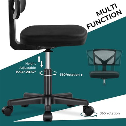DUMOS Armless Desk Chairs, 2 Pack, Small Home Office Mesh Chairs | Ergonomic Adjustable Mid Back, Swivel Rolling Task, Computer Work Vanity Small Spaces, Black - color: Black, size: Set of 2