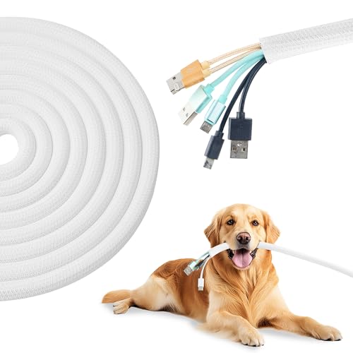 Split Wire Loom 3/8 Inch 50ft, Braided Cable Sleeve for Cable Management, Cord Protector for Pets, TV, Desk & Automotive, White - color: White, size: 3/8"-50ft