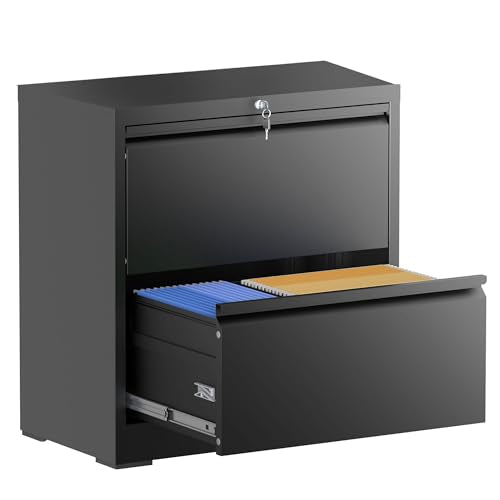 2 Drawer File Cabinet with Lock, 26.8" W Lateral Filing Cabinet - color: Black, size: 26.8"W - 2 Drawer