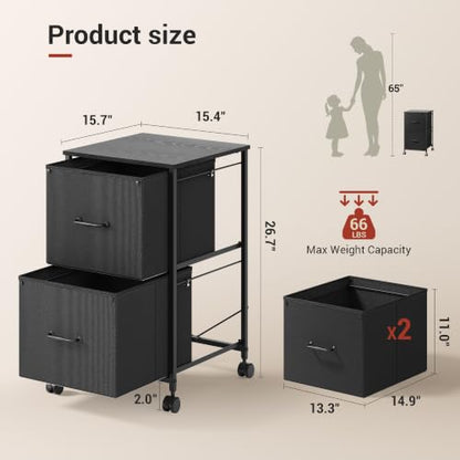 DEVAISE 2 Drawer Mobile File Cabinet, Rolling Printer Stand - color: Black, size: 15.7''D×15.4''W×26.8''H