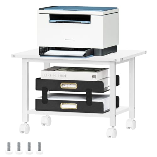 Lerliuo Under Desk Printer Stand, 2-Tier Industrial Rolling Printer Table - color: White, size: 2-Tier