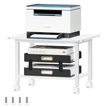 Lerliuo Under Desk Printer Stand, 2-Tier Industrial Rolling Printer Table - color: White, size: 2-Tier