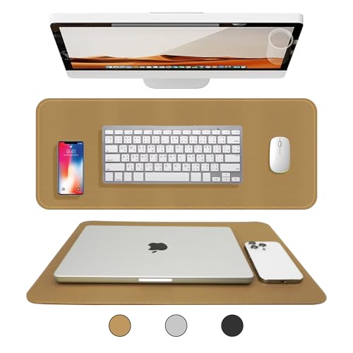 Rikan Small Desk Blotter with Smooth Surface-Vegan Leather Stylish Desk Mat Ideal for Keyboard, Laptop & Device Placement - Perfect Laptop Pad Protects Your Desk, Enhances Style & Productivity - Beige - color: Beige, size: 15 IN x 11 IN