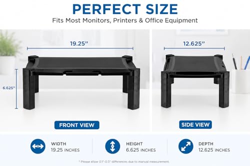 Mount-It! Monitor Stand Riser with Storage, 13-32", Black | Height adjustable desk shelf for monitor & printer, large 19" platform holds up to 22 lbs, desk organizer.