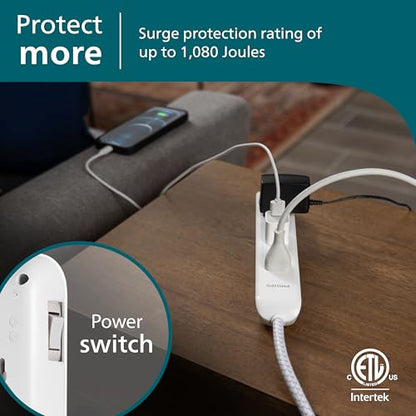 Philips 6 Ft Surge Protector Power Strip, Braided Extension Cord, Flat Plug - size: 6 Ft