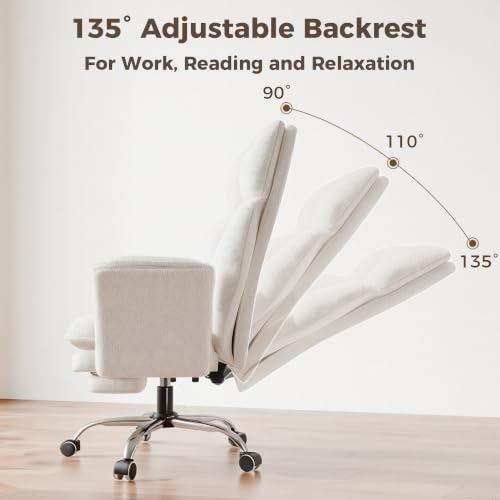 Big and Tall Office Chair, Flip Armrests for Pets & Cross Legged Sitting | Executive Ergonomic Computer Gaming Chair with Foot Rest, Teddy Fleece Wide Seat Reclining Desk Chair, White Vanity Chair - color: White