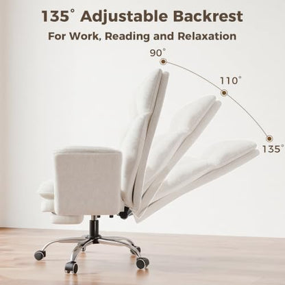 Big and Tall Office Chair, Flip Armrests for Pets & Cross Legged Sitting | Executive Ergonomic Computer Gaming Chair with Foot Rest, Teddy Fleece Wide Seat Reclining Desk Chair, White Vanity Chair - color: White