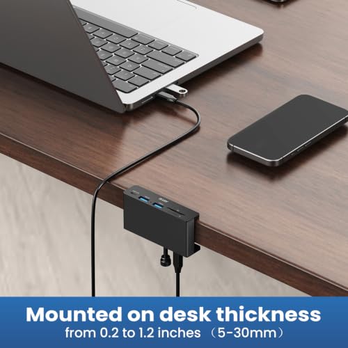EJAY Clamp USB Hub 5-in-1 USB C Hub 4.92ft Cable for iMac & PC - color: Black