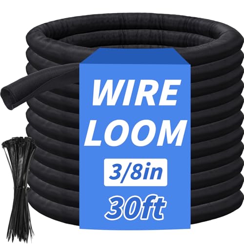 30ft - 3/8in Split Braided Sleeve Cable Management, Self-Wrapping | Flexible loom tubing protects wires from abrasion and heat. Great for automotive, TV, computer, and home electrical use. - size: 3/8inx30ft