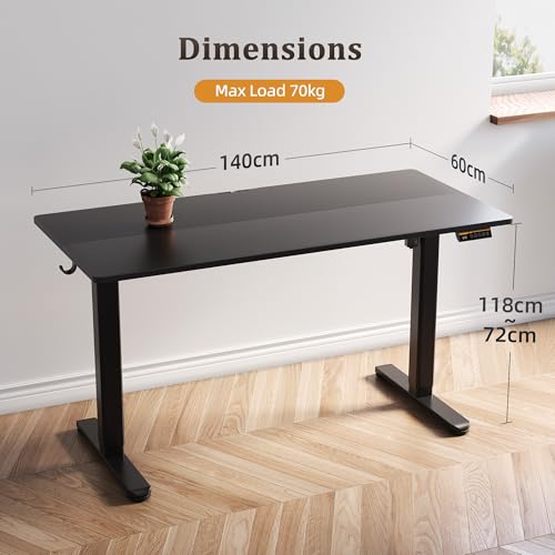 Claiks Electric Height Adjustable Standing Desk, 55x24 Inch, Black | Smooth Height Adjustment, 3 Memory Presets, Cable Management Hub&Hook, Stable Steel Frame, 176lbs Capacity, Easy Assembly - color: Black, size: 55