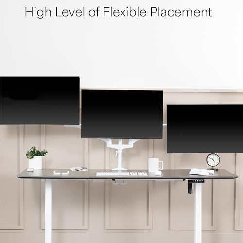 VIVO 17 to 32 inch Triple Pneumatic Monitor Mount, 2 Pneumatic Arms, 1 Fixed, Adjustable Swivel, Rotation, Heavy Duty VESA Desk Stand with C-clamp, Max VESA 100x100, White, STAND-V300GW - color: White, size: Triple Mount