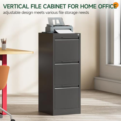 3 Drawer File Cabinet with Lock, Filing Cabinets for Home Office - color: Black, size: 3 Drawer - Vertical