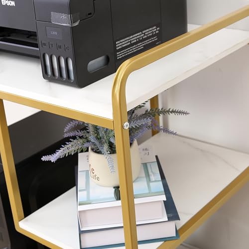 3-Tier Rolling Printer Cart Table Stand Shelves, PC Tower Stand Shelf With Wheels - Under Desk Shelf Unit Storage And Organization, End Sofa Table For Home, Office (White Gold) - color: White Gold