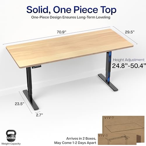 VIVO Light Wood 71 x 30 in Standing Desk, DESK-KIT-2E71C - color: Light Wood Top / Black Frame, size: 71 x 30 inch
