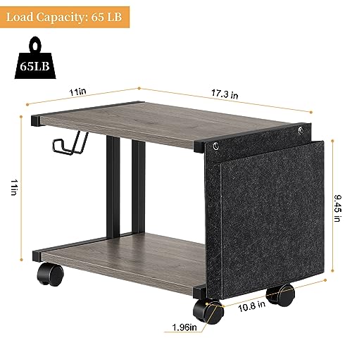 BTY Printer Stand Under Desk Printer Table with Storage Small Printer Cart with Wheels 2 Tier Desktop Printer Stands for Home Office Fax Machine Scanner Files (Grey) - color: Grey
