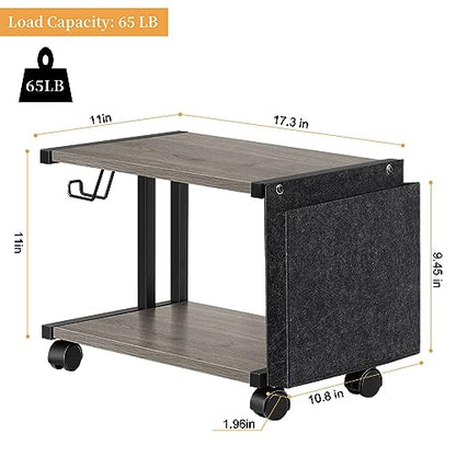 BTY Printer Stand Under Desk Printer Table with Storage Small Printer Cart with Wheels 2 Tier Desktop Printer Stands for Home Office Fax Machine Scanner Files (Grey) - color: Grey