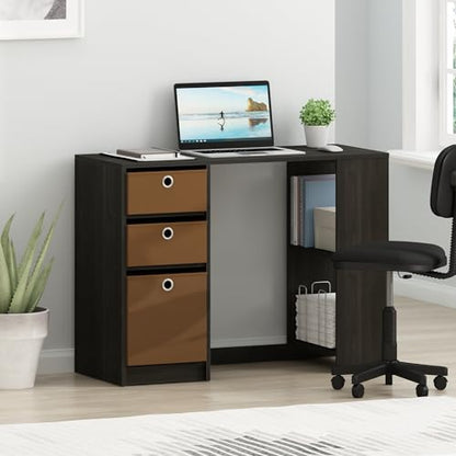 FURINNO Computer Study Writing Desk, Espresso, Model:15110EXBR - color: Espresso, size: With Bin Storage, 39.4 in. x 15.7 in.