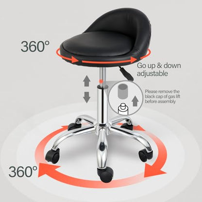 Rolling Stool with Wheels Swivel Salon Stool Adjustable Drafting Tattoo Office Chair for Massage Bar Kitchen Spa Shop with Thick Cushion (Black) - color: Black