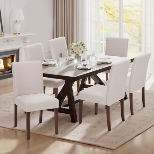 MALOL Upholstered Dining Chairs Set of 6, Fabric Dining Room Chairs, Modern Wooden Dining Chair, Kitchen Side Chairs, Farmhouse Dinner Chair with High Back for Kitchen, Beige - color: Beige, size: Set of 6