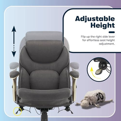 Serta Claremont Executive Office Chair with Back-In-Motion Technology, Ergonomic Mid-Back with Pivot Lumbar Support & Seat, Plush Cushion, Body Pillows, Adjustable Arms, Dark Gray Fabric | Claremont, Adjustable Arms & Height, Foam Seat and Headrest Cushio