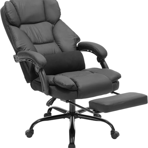 22.44x21.26x44.09Inches Office Chair with Foot Rest, Black Executive Office Chair with Arms, Reclining Ergonomic Computer Chair, 360 Swivel Adjustable Height Home Office Desk Chair