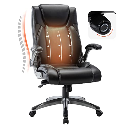 MALOL Office Desk Chair, Ergonomic Computer Chair with Padded Flip-Up Arms and Thick Cushion, Leather Office Chair with High Back Adjustable Height and Tilt for Working for Working, Study, Gaming - color: 287-black, size: set of 1