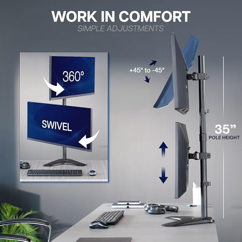 VIVO Dual Monitor Desk Stand Free-Standing LCD Mount, Holds in Stacked Vertical Position 2 Ultrawide Screens up to 34 inches, Black, STAND-V002L - color: Black
