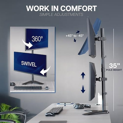 VIVO Dual Monitor Desk Stand Free-Standing LCD Mount, Holds in Stacked Vertical Position 2 Ultrawide Screens up to 34 inches, Black, STAND-V002L - color: Black