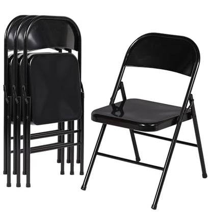 VECELO Metal Folding Chairs 4 Pack, Double Hinged Steel Frame Easy Foldable&Stackable for Office Kitchen Dinning Wedding Patio and Garden - color: Black