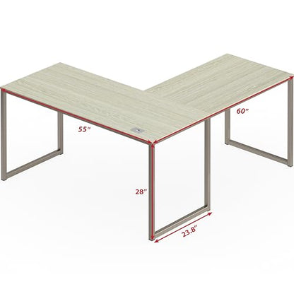 SHW Mission 55 x 60 L-Shape Home Office Computer Desk, Maple - color: Maple, size: 55-Inch L-Shaped