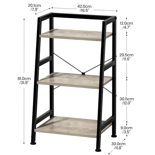 3-Tier Bookshelf, Ladder Shelf, Stand up Shelves, Industrial Bookcase with Steel Frame, Metal Small Bookcase, for Living Room, Home Office, Kitchen, Bedroom, Industrial Style（Greige & Black） - color: Greige & Black, size: 3 Tier (11.8"D x 16.5"W x 31.3"H)
