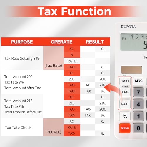 Desk Calculator 2 Line Large Display Big Buttons Vat Calculators | Dual Solar Power and Battery, Calculator with Tax and Check Function for Office, Home, School and Business（OA-635） - size: OA-635