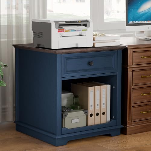 REDAYFUR Lateral File Cabinet 3 Drawer File Cabinet with Charging Station, Printer Stand with Open Adjustable Storage Shelves, Lateral Filing Cabinet for Home Office, Blue - color: Blue