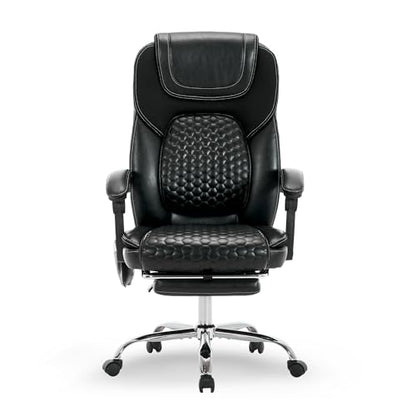 MALOL 300 lbs Massage Office Chair, Big and Tall Desk Chair with 3-Level Heat and Footrest, PU Leather Ergonomic Executive Computer Chair with Side Pocket, Black - color: Black, size: Set of 1, style: Classic