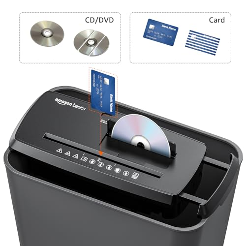 Amazon Basics 8-Sheet Strip Cut Portable Paper, CD, and Credit Card Shredder with Auto-Off, Overheat Protection, Compact Design, No Basket, Extendable Arm, Black - style: No basket