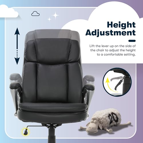 Serta Ergonomic Big and Tall Executive Office Chair Lumbar Support, Leather | Fairbanks, Gaming Chair with Headrest, 350lb Capacity, Padded Arms, Semi-Plush Seat Cushion, Adjustable Height & Tilt, Black - color: Black, size: 350 lbs