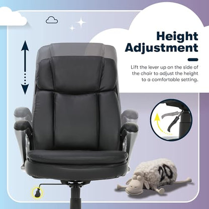 Serta Ergonomic Big and Tall Executive Office Chair Lumbar Support, Leather | Fairbanks, Gaming Chair with Headrest, 350lb Capacity, Padded Arms, Semi-Plush Seat Cushion, Adjustable Height & Tilt, Black - color: Black, size: 350 lbs
