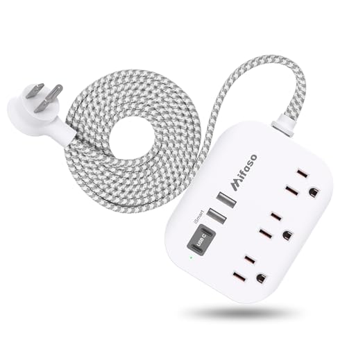 Cruise Ship Essentials, Power Strip with USB Ports, 5Ft Flat Extension Cord - color: White, size: 5 ft