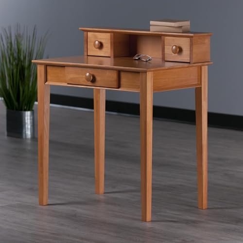 Winsome Studio Writing Desk with 3 Drawers, Honey | Classic Small Home Office Computer Table, Sturdy Furniture for Bedroom, Living Room, Compact & Convenient for Small Spaces