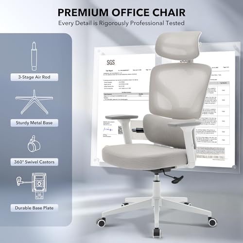 Ergonomic Office Chair Mesh – Adjustable Lumbar 3D Armrests High-Back Desk - color: Grey-p1