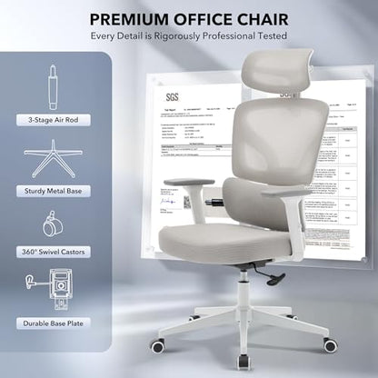 Ergonomic Office Chair Mesh – Adjustable Lumbar 3D Armrests High-Back Desk - color: Grey-p1