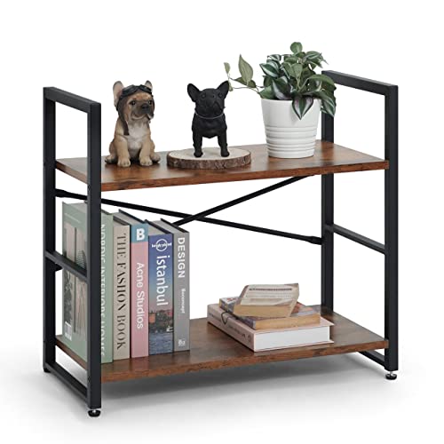 CAPHAUS 2 Tier Small Bookshelf, 24 Inch Width Free Standing Shelf, Bookcase Shelf Storage Organizer, Industrial Book Shelves for Home Office, Living Room, Rustic Oak Vintage Shelves & Metal Frame - color: Rustic, size: 2-Tier