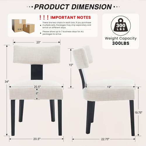 HNY Mid Century Modern Farmhouse Dining Chairs Set of 2, Linen Upholstered Accent Chair Curved Backrest Kitchen Chairs, with Black Hardwood Frame, Beige - color: Curved Black