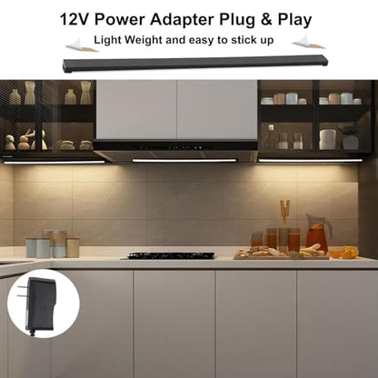 Martronic Black Under Cabinet Lighting Kits, 3-Pack 12In Dimmable LED Under Cabinet Lights Bars with 12V Power Adapter, 6000K Cool White Kitchen Under Counter Lights for Kitchen Cabinets, Book Shelves