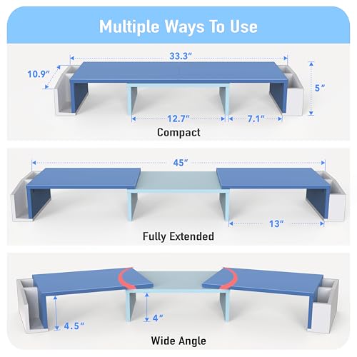 Simple Houseware Desk Dual Monitor Stand Riser with Drawer, Blue - color: Blue