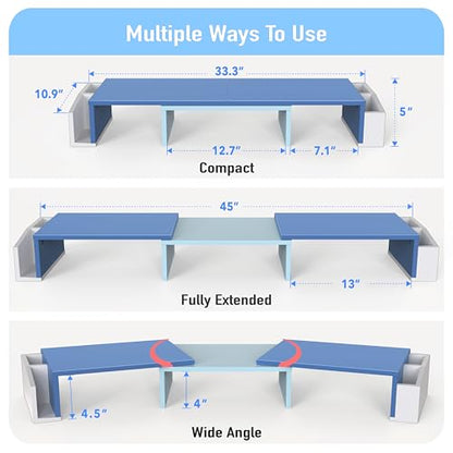 Simple Houseware Desk Dual Monitor Stand Riser with Drawer, Blue - color: Blue